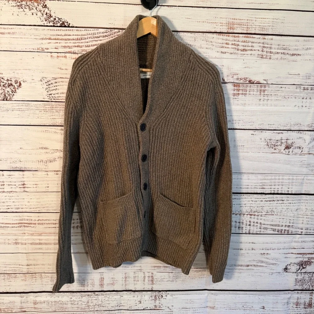 Old Navy Mens Small Brown Shawl Collar Cardigan Sweater Ribbed Knit Grunge